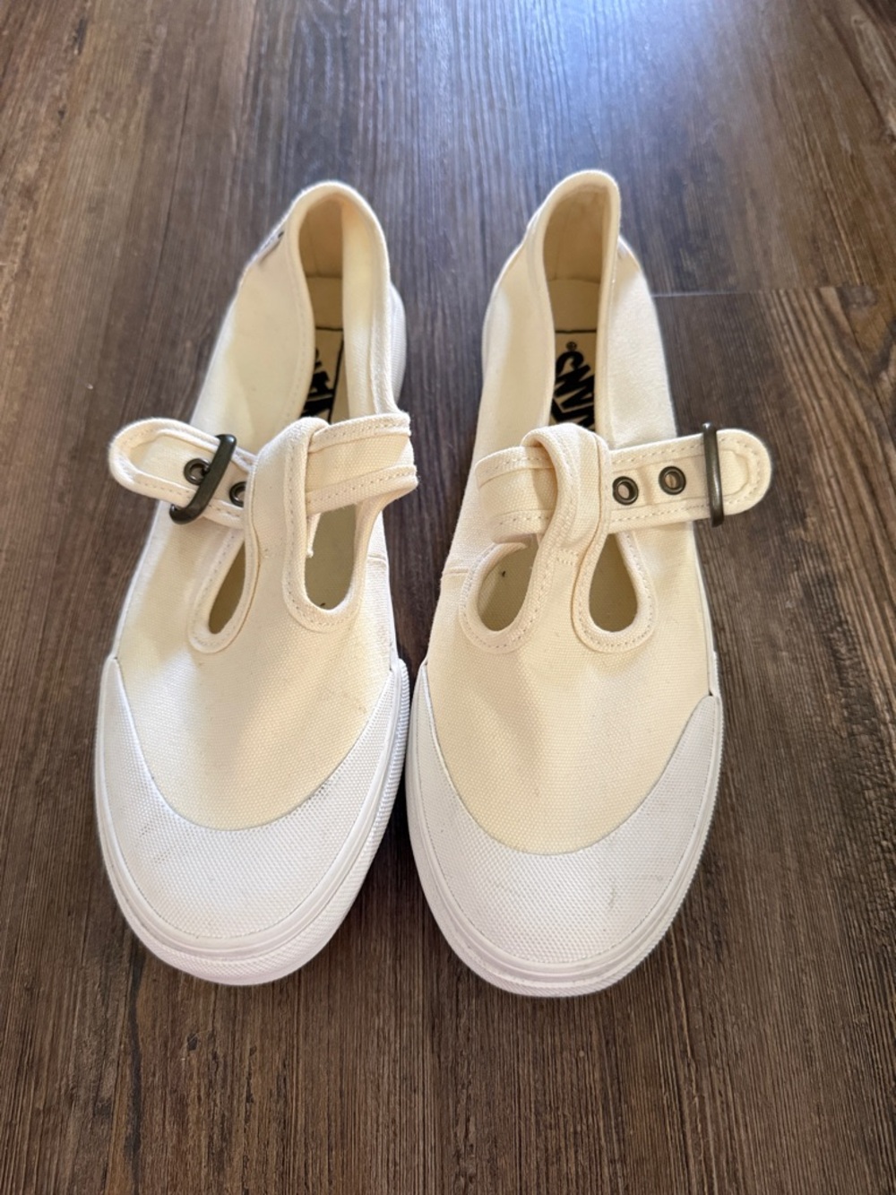 Vans Cream Canvas Mary Jane Slip-Ons with Buckle